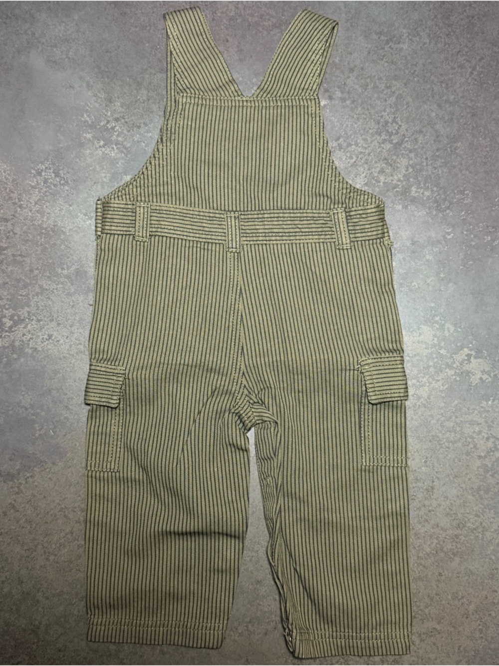 Baby Boys Pinstripe Overalls 12M | Cargo Pocket Bib Overalls | Snap Crotch - Picture 2 of 4